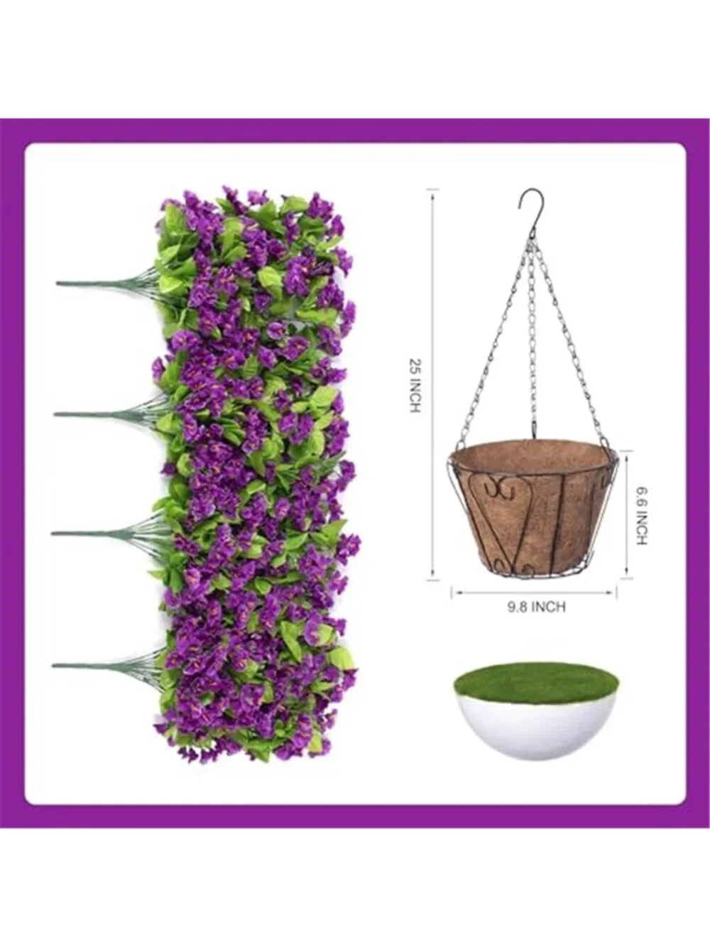 Artificial Morning Glory Hanging Basket Purple Faux Flowers Outdoor Indoor Decor